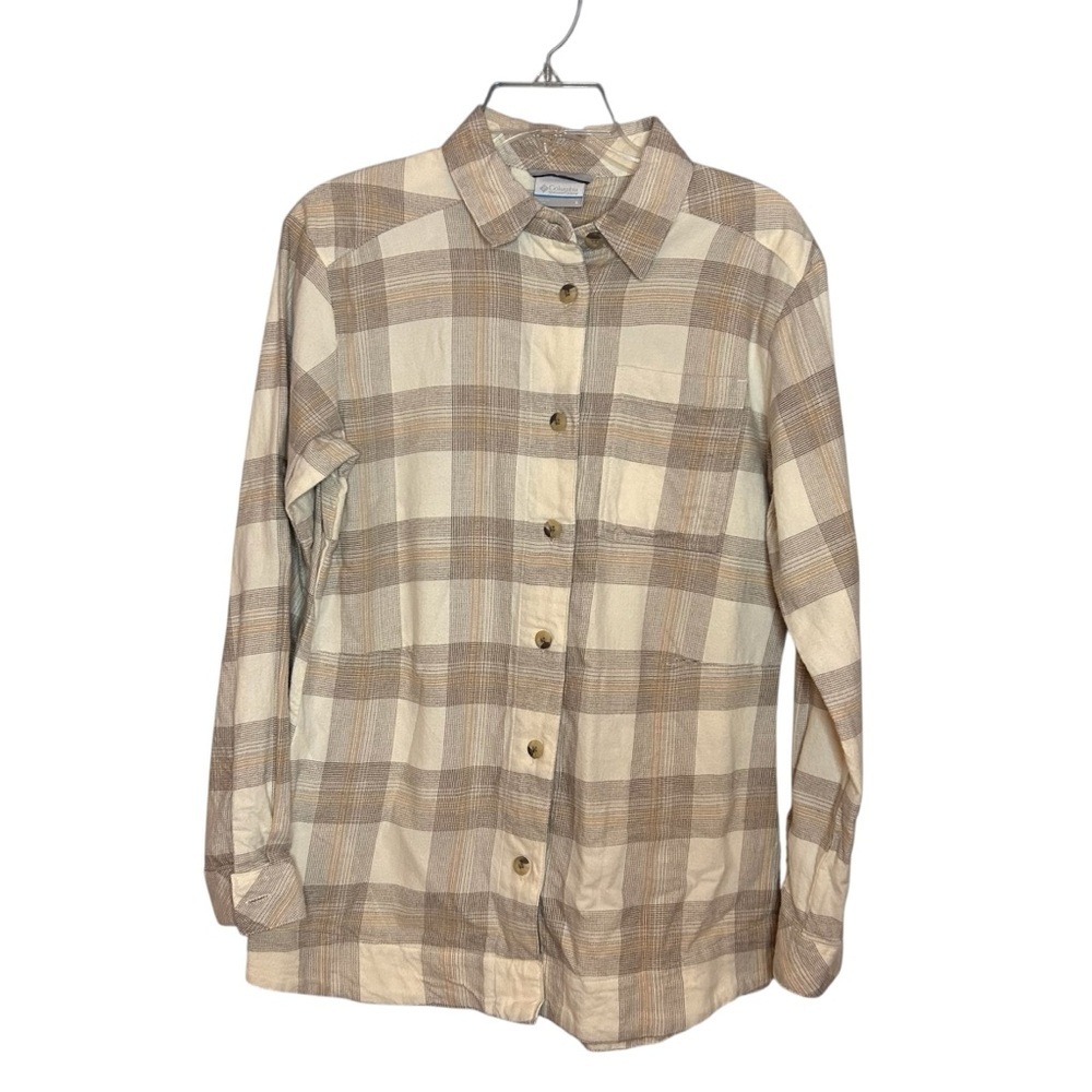 Columbia Plaid Button Front Shirt flannel Cotton Long Sleeve Neutral Check small